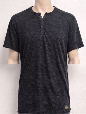 Lucky Brand Linen Blend Henley T-Shirt Black Size L Short Sleeve Casual